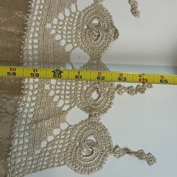 Sheer Gold Handwoven Paisley Silk Fringe Table Runner 21x65 - Picture 6 of 6